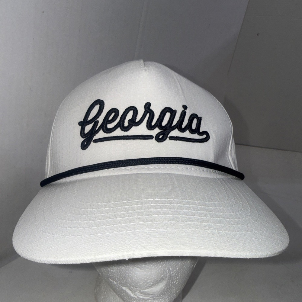 Burlebo White Rope Hat Georgia Black Embroidered Script Southern Ball Cap